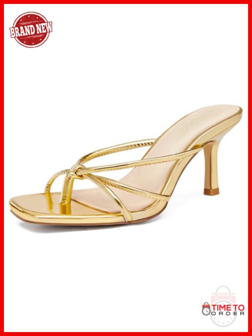 Women's Faux Leather Stiletto Kitten Heel Thong Sandals Square Toe Slingback